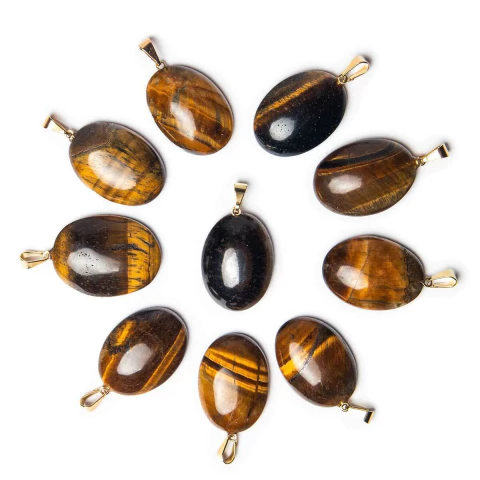 10 Pingente Cabochão OLHO DE TIGRE Pedra Natural Castoação Pino Dourado ATACADO