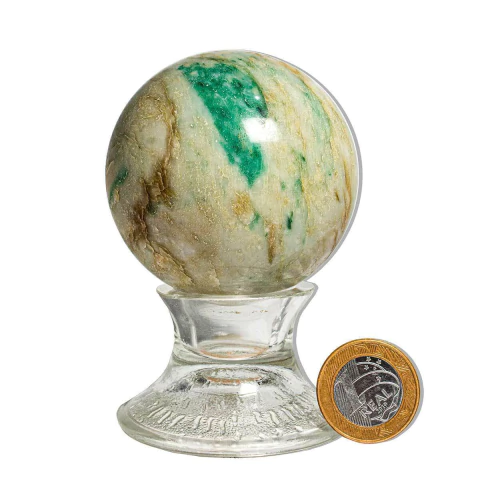 01 Esfera Jade Verde Lapidado 450 a 500g Aprox 7cm Tipo C
