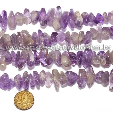 Fio Pedra Rolada Ametista Furado 50 cm Para Fazer Pulseira