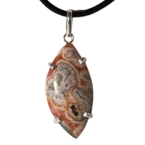 Colar Navete Pedra Rodocrosita Natural Garra Prata 950