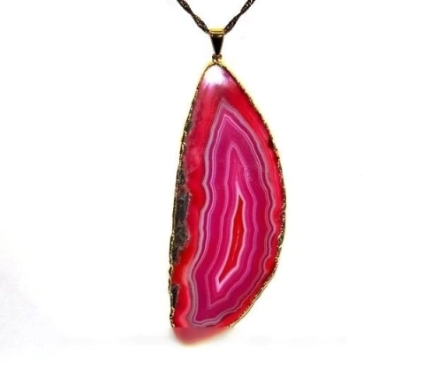 Colar Chapa de Agata Rosa Envolto Dourado