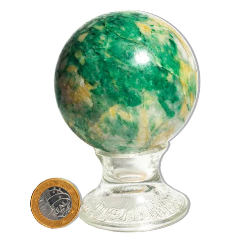 01 Esfera Jade Verde Lapidado 650 a 700g Aprox 7,5cm Tipo B
