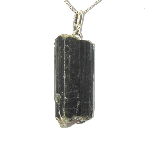 Colar Canudo Turmalina Verde Bruto Natural Pino Prata 950