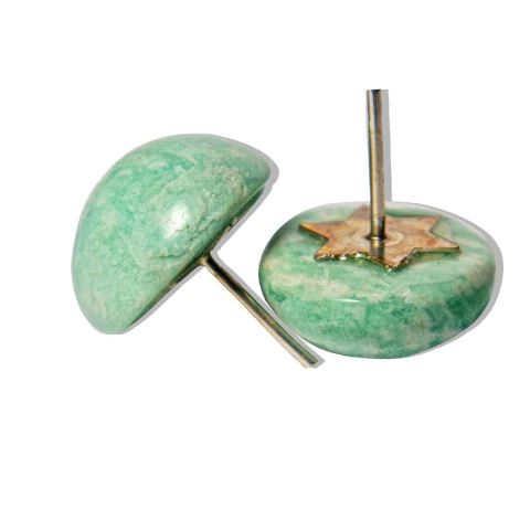 Brinco Button Disco 14mm Pedra Amazonita Verde Natural Prata 950