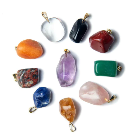 10 Pingente Pedrinha Misto Pedra Rolado Dourado Atacado