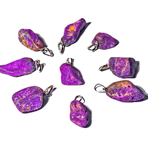 10 Pingente Pedrinha Purpurita Natural Montagem Prata 950 ATACADO