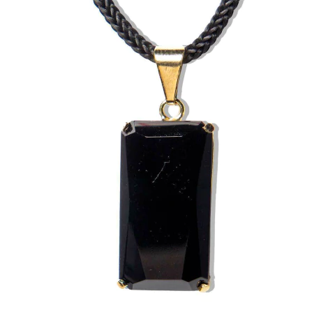 Colar Ônix Preto Facetado Manual Garra Dourado