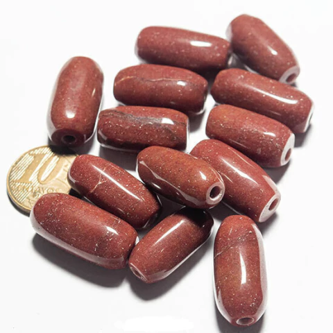 10 Barril Furado Longitudinal Pedra Quartzo Vemelho 25mm