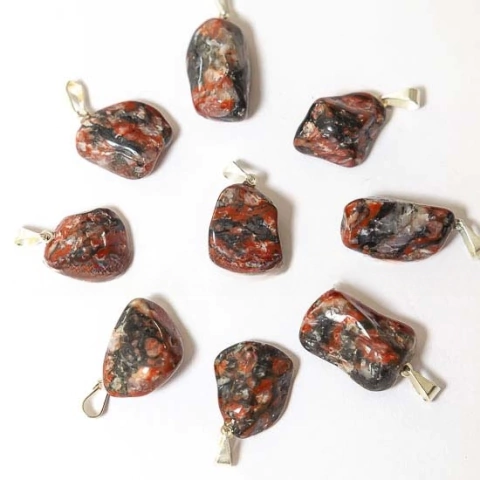 10 Pingente Pedrinha Unakita Brasileira Pino Prateado Atacado