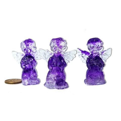 03 Anjinho Ametista na Resina Cristal Violeta 10g 5cm