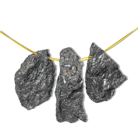 03 Cascalho Quartzo Preto Natural Furo Vazado 20 a 30mm