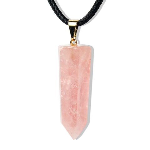 Colar Pontinha Pedra Quartzo Rosa Presilha E Pino Dourado