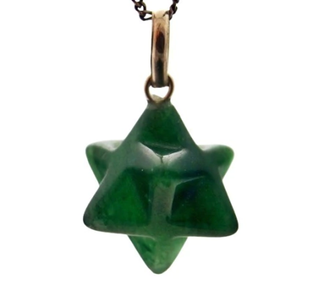 Colar Merkabah Quartzo Verde Natural Extra Pino Prata 950