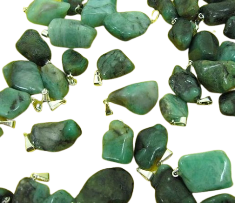 05 Pingente Esmeralda Rolada Pedra Natural Pino Dourado Atacado