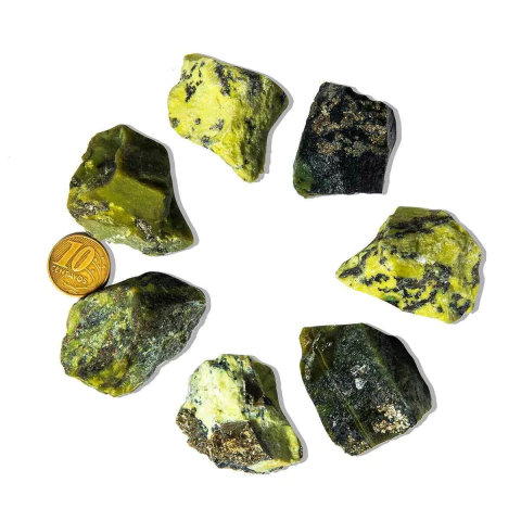 10 Serpentinita com Pirita Bruta Natural Média 35mm 250 a 500g
