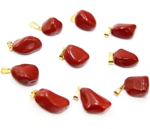 05 Pingente Pedrinha Jaspe Vermelho Dourado Atacado