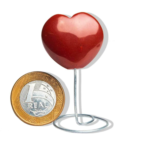 01 Coração Jaspe Vermelho Meio Furo Na Base Coleção