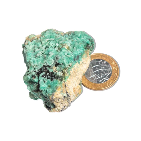 Esmeralda Canudo na Turmalina Pedra Bruta Natural 69g 57mm