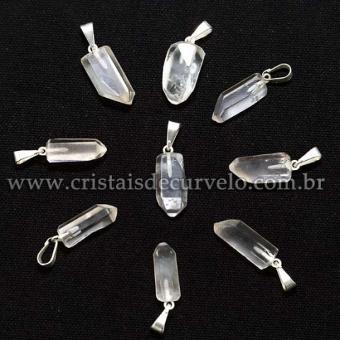 05 Pingente Micro Lemuria 15mm Pontinha Cristal Prateado ATACADO