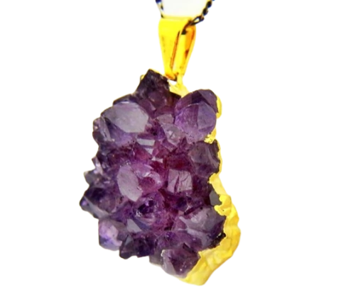 Colar Drusa Ametista Médio Natural Montagem Envolto Dourado