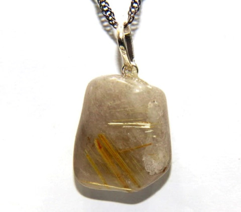 05 Pingente Pedrinha Cristal Com Rutilo Montagem Pino e Presilha Prata 950 Atacado