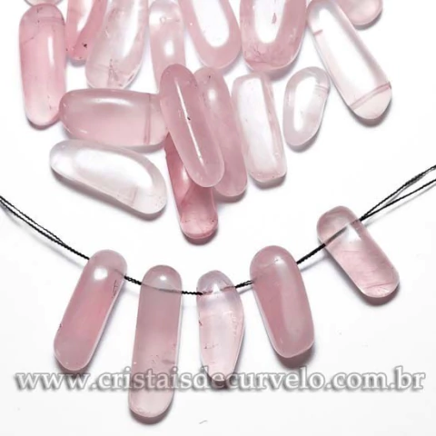 05 Quartzo Rosa Rolado 28mm Furo Vazado Para Montagem ATACADO