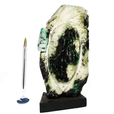 Busto de Artesanato Rosto Esculpido Esmeralda no Xisto 20cm