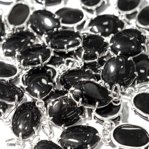 03 Pingente Cabochão 16mm Turmalina Preta Garra Prata 950 ATACADO