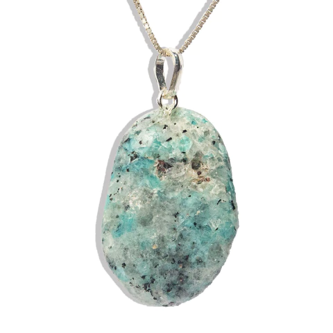 Colar Pedra Amazonita Paraiba Pedrinha Rolado Pino Prata 950