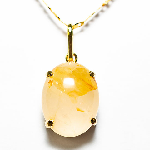 Colar Cabochão Oval Hematoide Amarelo Montagem Garra Dourado