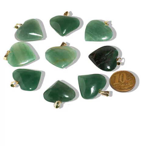 10 Coração Verde Pedra Quartzo Pingente Banhado Dourado
