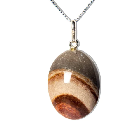 Colar Cabochão Jaspe Policromo Prata 950 Pino e Perinha