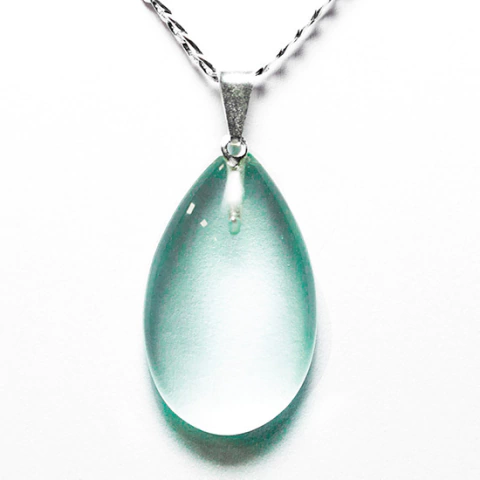 Colar Gota Obsidiana Verde 30mm Montagem Pino Prateado