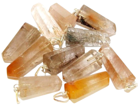 03 Pingente Pontinha Rutilo Natural Montagem Pino Prata 950 Atacado