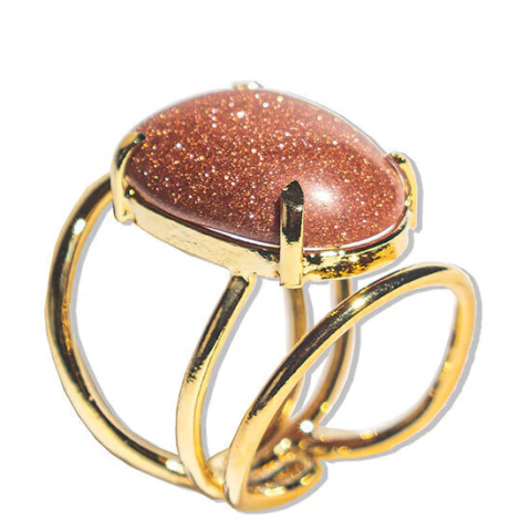 Anel Pedra do Sol Cabochão Oval Pequeno Dourado