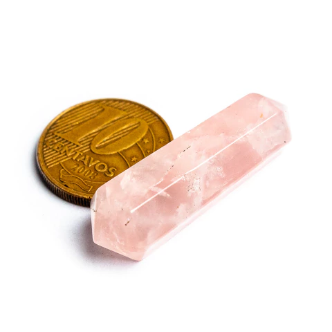 Mini Bi Terminado Quartzo Rosa 25mm Pedra Natural Sextavado