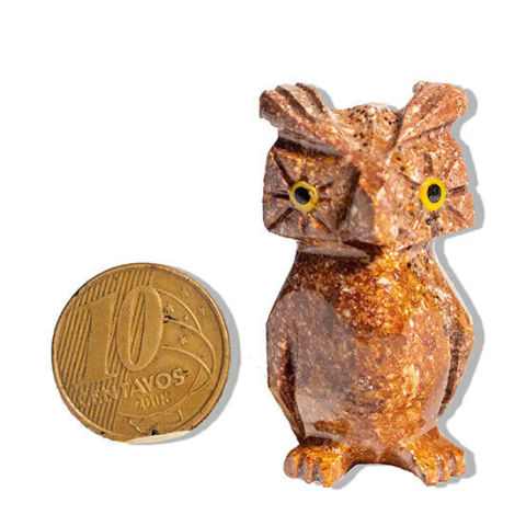 Mini Coruja Laranja Pedra Esculpida em Dolomita Decoração