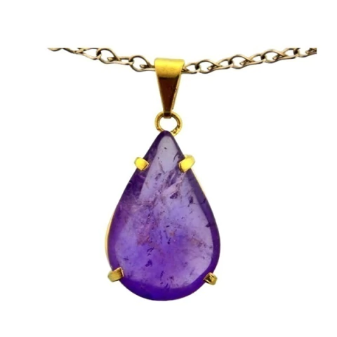 Colar Gota Ametista Pedra Natural Montagem Garra Dourado