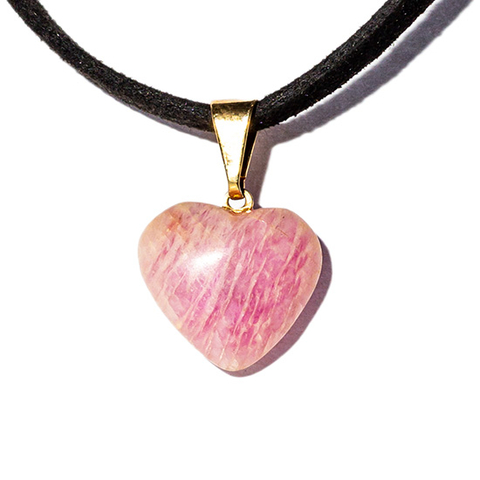 Colar Mini Coração Amazonita Pink Pedra Natural Dourado