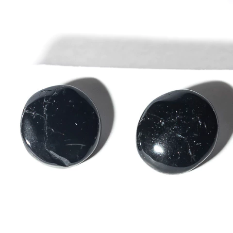 Brinco Button Disco 10mm Pedra Turmalina Preta Natural Prata 950