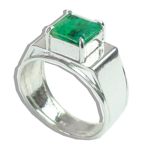 Anel Nlux Masculino Esmeralda Central Prata 950 Aro Fixo 28