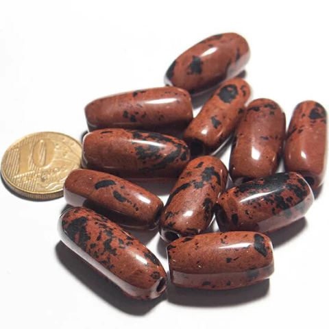 03 Barril Furado Longitudinal Pedra Obsidiana Mahogany 25mm