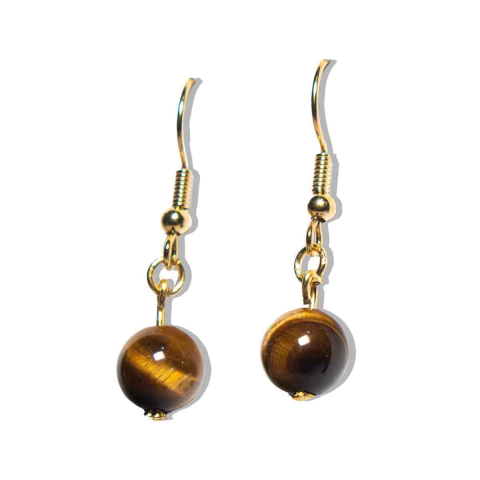 Brinco Bolinha Furado Olho de Tigre Anzol Banho Dourado