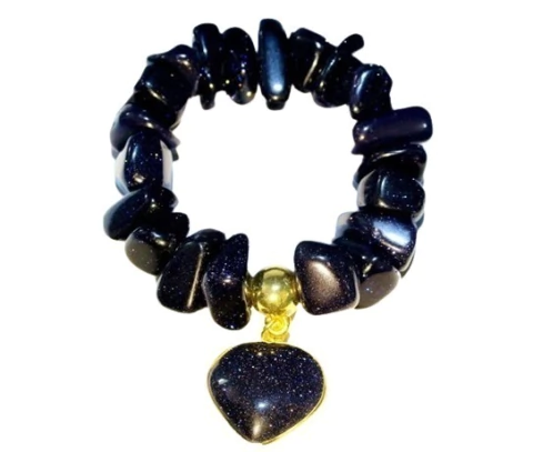 Pulseira Com Coração Pedra Estrela Azul Rolada Fio Silicone