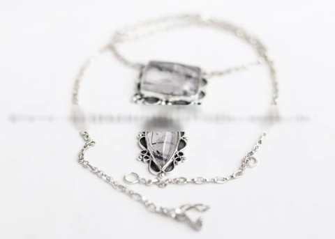 Colar Prata 950 Luxo Turmalina Estilo Dinamarquês