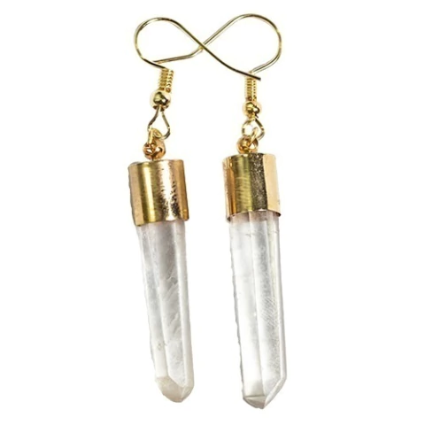 Brinco Ponta Cristal Laser 30mm Bruta Anzol Caixinha Dourado