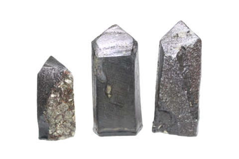Kit 3 Ponta Shungite com Pirita Natural 45 a 60mm com Brilho