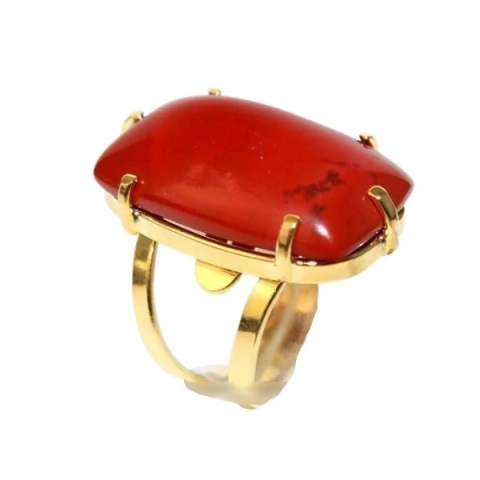 05 Anel Jaspe Africano Retangulo Cabochão Dourado Aro Ajustável
