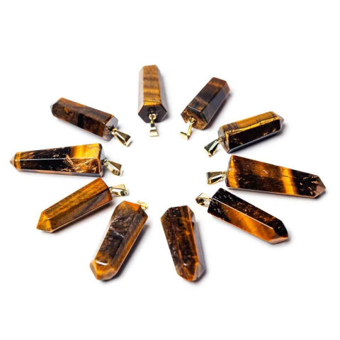 10 Pingente Pontinha Olho De Tigre Pino e Presilha Dourado Atacado