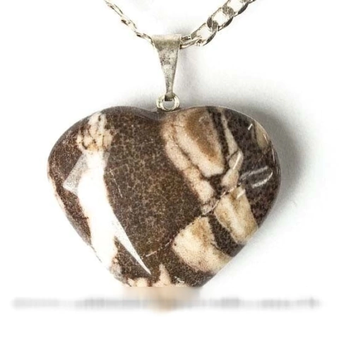 Colar Coração Jaspe Brecha Natural Prateado